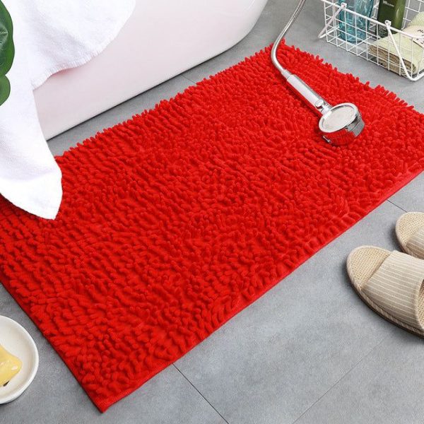 tapis de bain en chenille rouge